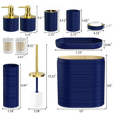 InnJoey Bathroom Set, 10PC Bathroom Accessory Set, Blue Bathroom Accessories, Navy Blue and Gold Bathroom Set with Trash Can, Soap Dispensers