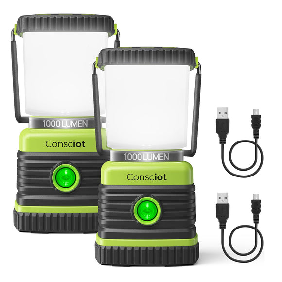 LED Camping Lantern Rechargeable | Camping Lights, 1000LM, Cable Included, 2 Pack Consciot