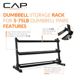 CAP 1200 LB Dumbbell Set with 3-Tier Rack, Rubber Hex Weights, Home & Commercial Gym Weight Set for Strength Training, Chrome Handle, Black Rack