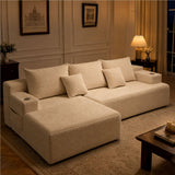 96.8" Boneless Couch Cloud Modular Sectional Sofa with L Shaped Chaise, Modern Comfy Corduroy Upholstered Deep Seat Couches Lounge with 5 Pillows for Living Room Bedroom (Beige, Left Facing Chaise)