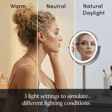 Fancii 9-Inch Lighted Makeup Mirror Height Adjustable with 10X /1X Magnification - Rechargeable, Double Sided LED Vanity Mirror with Light and Stand, 360° Swivel