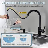 TOYWIA Kitchen Faucets with Soap Dispenser, Matte Black Single Handle High Arc Stainless Steel Sink Faucet with Pull Down Sprayer, 1 or 3 Hole Deck Plate Mount for Bar, RV, Laundry, Outdoor