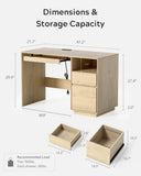 MoomJiee 47" Executive Desk with File Drawer, Farmhouse Computer Desk with Charging Station and Open Storage Compartment Wooden Home Office Desk for Writing Study Working, Light Oak