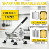 JXRLBHkuaj Professional French Fry Cutter, Heavy Duty Stainless Steel Potato Slicer with 1/2" & 3/8" Square Blades, Manual Veggie Cutter for Carrot/Cucumber/Onion, Commercial & Home Use, Silver JXR02