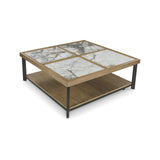 Signature Design by Ashley Montia Contemporary Sintered Stone Tabletop Cocktail Table with 4 Legs, Light Brown & Gray