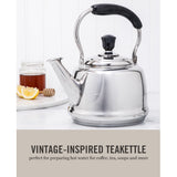 Martha Stewart Kingstree Large 2 Qt Stainless Steel Tea Kettle – Heavy Gauge Durable Whistling Tea Kettle for Stove Top, Easy Pour, Classic Design