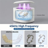 Dental Ultrasonic Retainer Cleaner Machine, 45kHz Ultrasonic Denture Cleaner with 200ML Capacity & 4 Modes for Dentures, Retainers, Mouth Guard, Toothbrush Heads, Jewelry-White