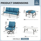 MFSTUDIO 6 Piece Metal Patio Furniture Set with Peacock Blue Cushion
