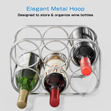 Buruis 6-Bottle Wine Rack, Modern Metal Countertop Wine Holder Stand for Kitchen, Pantry & Cabinet Storage, No Assembly Required, Silver