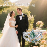 Oseew Natural Moss Agate Ring for Women 2CT Kite Cut 2 Pieces Engagement Ring Set 10K/14K/18K Solid Gold/Sterling Silver Wedding Vintage Leaf Bridal Promise Ring with Gift Box