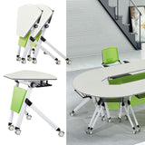Modern Mobile Folding Conference Table, Splicing Sector Shape Meeting Room Table, Flip Top Silent for Office Training, Green White, 2Pcs