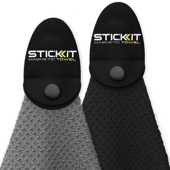 STICKIT Magnetic Golf Towel Gray and Black 2-Pack | Top-Tier Microfiber Golf Towel with Deep Waffle Pockets