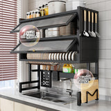 Large Over The Sink Dish Drying Rack 4 Tiers with Cover, Space-Saving Keep Kitchen Sink Shlef Organized, Drying Rack for Dishes, Glasses, Bowls, Cutlery Black(White,65cm)