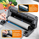 Vacuum Sealer Machine with UV-C Light, Includes Mason Jar Sealer Kit and 2 Bag Rolls, Digital Display & Built-in Cutter, Fully Automatic Dry & Moist Modes, Compact for Food Storage and Sous Vide