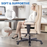 Big and Tall Office Chair with Foot Rest,Heavy Duty Office Chair(Beige)