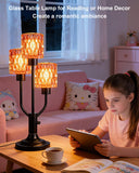 Lightdot Modern Glass Table Lamp Dimmable Mid Century 3-Light Black Desk Lamp with Rose Red Glass Shade& Bulb Included 3000K Warmwhite Nightstand Lamp for Bedroom Bedside End Table
