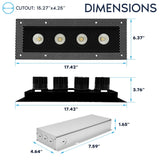 LUXRITE 4-Head Regressed Trimless Gimbal LED Recessed Spotlight, 360°+15° Swivel Rotation, 5CCT 2700K-5000K, CRI90, 60W, 4000 Lumens, 60° Beam, Rectangle Black, Dual Dimmable, IC & Wet Rated (4 Pack)