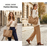 Suede Tote Bag for Women with Leather Purse Large Capacity Work Travel Handbags Ladies Shoulder Bags (Khaki)