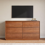 SUCSSRICH Solid Wood Dresser for Bedroom, Natural Solid Wood 6 Drawer Dresser,55.2" Wide Mid Century Modern Chest of Drawers, Closet Storage Organizer for Living Room, Bedroom
