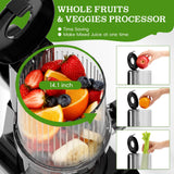 WHUTO Cold Press Juicer, Wide Feed Chute Juicer Machines, Stainless Steel Slow Masticating Juicers Easy to Clean, Vegetables & Fruits Juice Extractor, High Juice Yield, Silver Knob