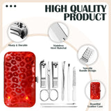 Leriton 30 Sets Bulk Gifts for Women Manicure Set Bulk Professional Nail Care Kit Nail Clippers Kit 8 in 1 Stainless Steel Pedicure Set with Travel Case for Women Men(Laser Leopard Print)