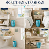 Escenzy Turquoise Bathroom Trash Can, Handmade Mosaic Glass 1.3 Gal / 5L | Decorative Waste Basket for Bathroom, Bedroom, Office | Luxury Coastal Bathroom Decor | Boho Home Decor Gift