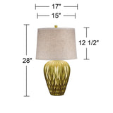 Possini Euro Design Buckhead 28" Tall Urn Modern Table Lamps Set of 2 Brown Bronze Geometric Living Room Bedroom Bedside Nightstand House Office Home Kitchen Entryway Console Family Fabric Shade