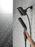 Delta Faucet 4-Spray Touch-Clean H2Okinetic In2ition 2-in-1 Dual Hand Held Shower Head with Hose and Magnetic Docking, Matte Black 58473-BL