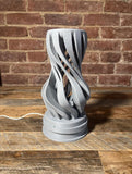 MAKER 3D Twist Spiral Table Lamp in Light Grey - Handmade 3D Printed Shadow Projection Night Light, Dimmable USB LED Bedside Accent Lamp for Bedroom, Nursery and Office Desk Decor