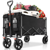Navatiee 140L Wagon Cart Foldable, Large Capacity Collapsible Wagon with Smallest Folding Design, Utility Grocery Cart for Camping Shopping Sports, Black