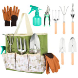 Heavy Duty Gardening Tools, 9 Pieces Garden Tool Set, Stainless Steel Rust Proof Non-Slip Garden Hand Tools with Fashion and Durable Storage Bag