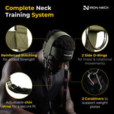 Iron Neck Neck Trainer, Exerciser, & Strengthener with Adjustable Head and Chin Strap - Portable Head Harness for Weight Lifting, Home, & Gym Use - Exercise & Workout Equipment (Classic, Olive Green)