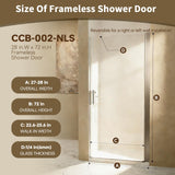 LOHCEH Semi-Frameless Shower Door,Made of 28" W X 72" H 1/4-Inch Tempered Glass,Safe and Aesthetically Pleasing,Suitable for Standing Shower,Silvery