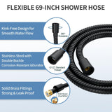 BRIGHT SHOWERS Stainless Steel Slide Bar Grab Rail Set Ada Compliant, 5-Spray Handshower with Slide Bar Kit – Includes Handheld Shower Head and 69-Inch Hose, Matte Black