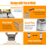 Perossia Dual Tank Deep Fryer 20L(21.1Qt) 3500 W Fast Heating, with Basket and Lid, 304SS Electric Large Deep Fryer