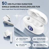 Fhumsh Wireless Earbuds Bluetooth 5.4 Headphones, Noise Cancelling Mic Ear Buds with 50H Playback, LED Digital Display, IPX7 Waterproof Earphones (Pure White)
