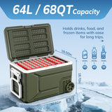 Antarctic Star 12 Volt Refrigerator,68QT(64L)Electric Cooler Compressor, -4℉~68℉ Portable Refrigerator for Camping,RV,Car,GREEN