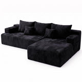 96.8" Boneless Couch Cloud Modular Sectional Sofa with L Shaped Chaise, Modern Corduroy Upholstered Deep Seat Couches Lounge with 5 Pillows for Living Room Bedroom(Black, Stripe, Right Facing Chaise)