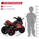 12V Electric Kids Motorcycle for 3-8 Year Old Boys Girls, 3-Wheel Ride-On Toy Motorbike with Lighting Wheels, Music Player (Connect with Phone) and Hand Drive (RED)