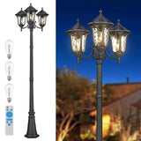 Luminzone 3-Head Outdoor Solar Lamp Post Lights with High Posts, Dusk to Dawn Remote Control Waterproof Exterior Pillar Lantern 3 Lighting Mode Modern Street Light for Garden Walkway