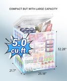 5.0 Cu.Ft Chest Freezer with Removable Basket, Deep Freezer with 6 Adjustable Temperature & Removable Baskets, White