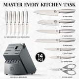 Knife Set, 14 Pcs Premium Japanese High Carbon Stainless Steel Kitchen Knife Set, Razor Sharp Knife Block Set with Built-in Sharpener