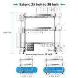 Shrivee Over The Sink Dish Drainer Drying Rack, Full Stainless Steel 3-Tier Adjustable Length Over Sink Dish Drying Rack, Large Capacity Dish Rack Over Sink for Kitchen Counter, Pots & Pans Rack