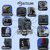 Baitium Fishing Backpack, Tackle Bag With Rod Holders, 40L Capacity With Cooler, Rain Cover, Insulated Pocket, 4 Tackle Trays Included- (Green)