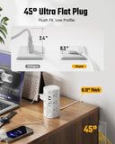 20Ft Tower Power Strip, Long Extension Cord, Flat Plug, 1700J, 12 AC 5 USB