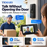 TKMARS Doorbell Camera Wireless No Subscription No WiFi Needed with PIR Motion Detection, Video Doorbell with Monitor Screen, Active Wake-Up Door Bell 170° Wide Angle for Home/Apartment/Seniors
