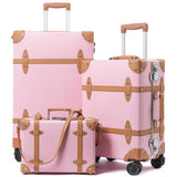 universal trotter Vintage PU Leather Luggage Set, Retro Trunk Suitcase with Wide Aluminum Frame, TSA Key Locks and Smooth 360° Spinner Wheels (Blush Pink,12"+20"+26")