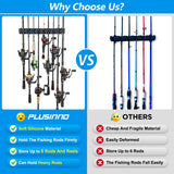 2 pack Vertical Fishing Rod rack, Wall Mounted Fishing Rod holder, 2 Packs Fishing Pole Holders Hold Up to 18 Rods or Combos PLUSINNO