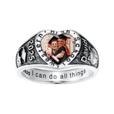 Oseew 2027 Custom Photo Graduation Ring for Women High School (White Gold)