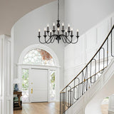 LIGHTDAMY Black Farmhouse Chandeliers for Dining Room Light Fixtures Over Table, 12 Light Industrial Candle Hanging Chandeliers for Living Room Kitchen Island Foyer Staircase